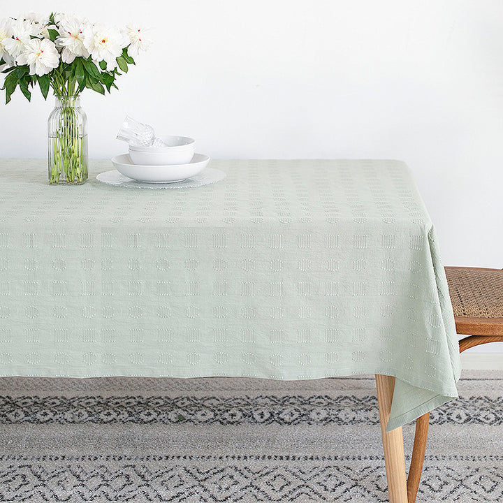 Tischdecke aus Baumwollmix mit geprägtem Quadrat‑ und Kreisrelief Karnz