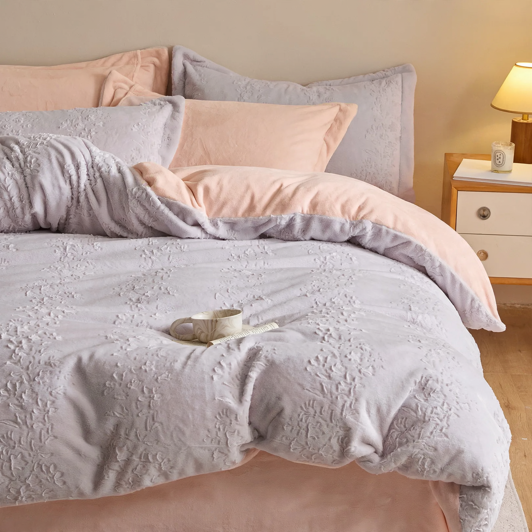 Doppelseitiges Fleece-Bettwäsche-Set, 4-teilig, Winter