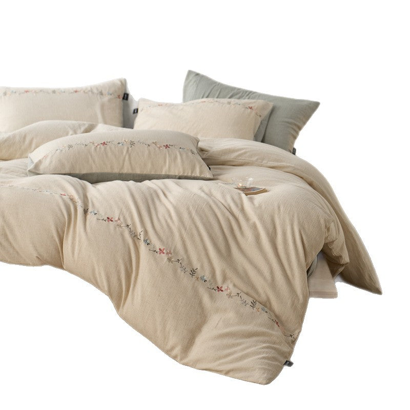 Bettwäsche-Set, 4-teilig, Tencel-Baumwolle, Stickerei