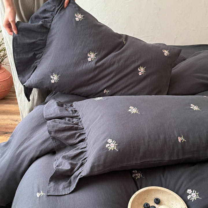 Baumwoll-Bettwäsche-Set, 4-teilig, Crinkle-Struktur
