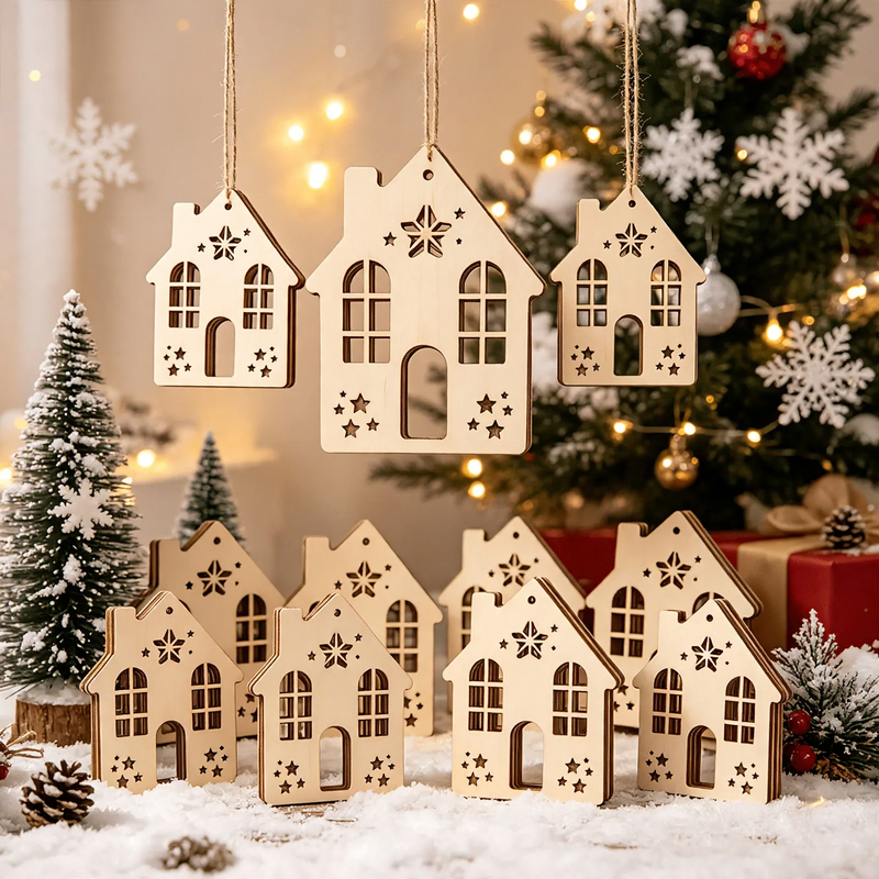 Unbehandeltes Holz-Hängeschild für Weihnachtsdekoration