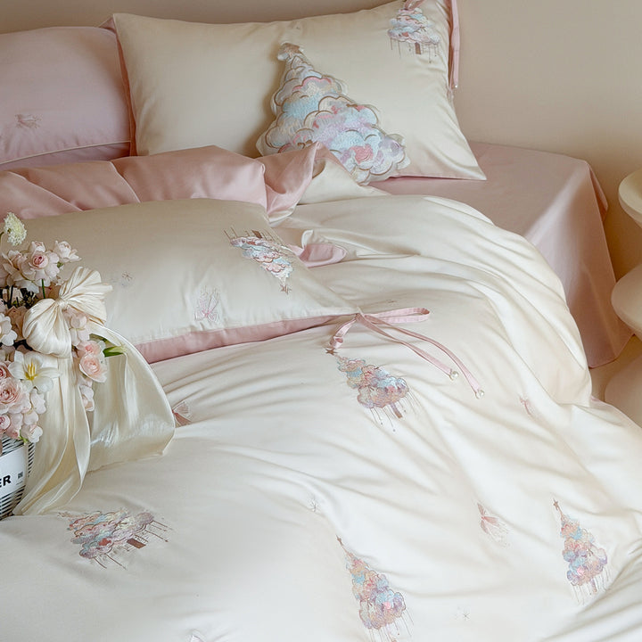 Bestickte Langstapelbaumwoll-Bettwäsche mit Blumenmuster
