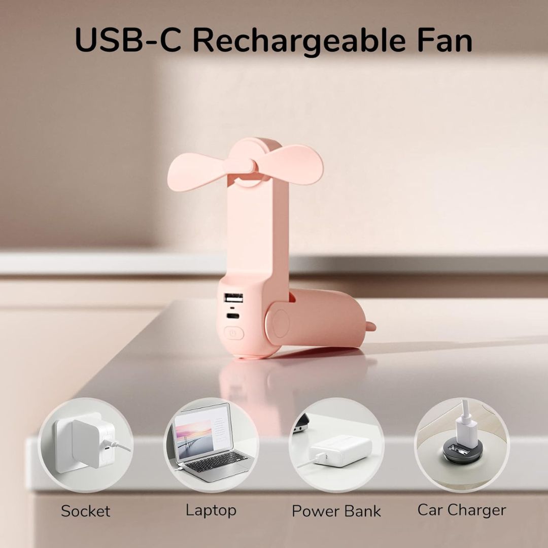 3 In 1 Handheld Mini Ventilator | USB Wiederaufladbar, Faltbares Design & Ideal für Reisen, Camping und Outdoor-Aktivitäten | Karnz