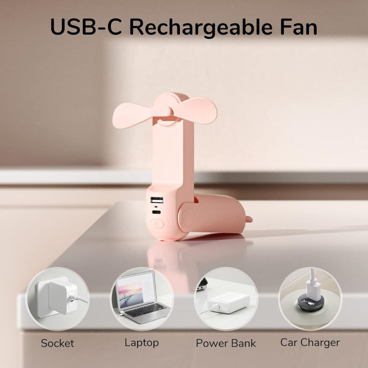 3 In 1 Handheld Mini Ventilator | USB Wiederaufladbar, Faltbares Design & Ideal für Reisen, Camping und Outdoor-Aktivitäten | Karnz