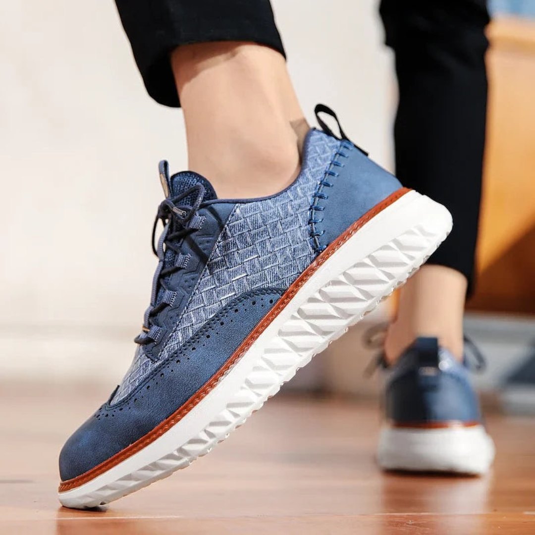Gewebte Leder-Sneaker mit Brogue-Details und kontrastierender Sohle