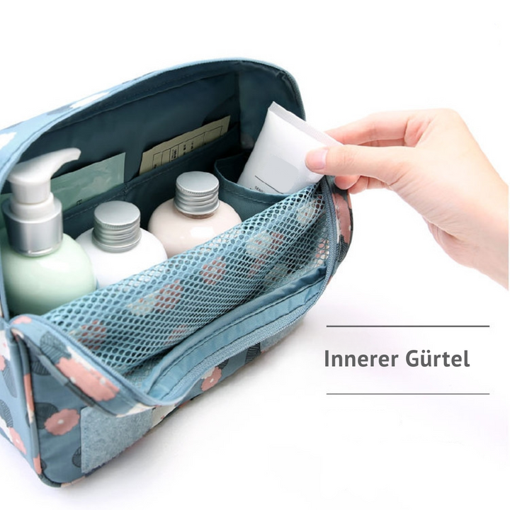 TravelEase – Wasserabweisendes Kosmetiktäschchen mit Haken und Fächern | Reise-Toilettentasche | Karnz