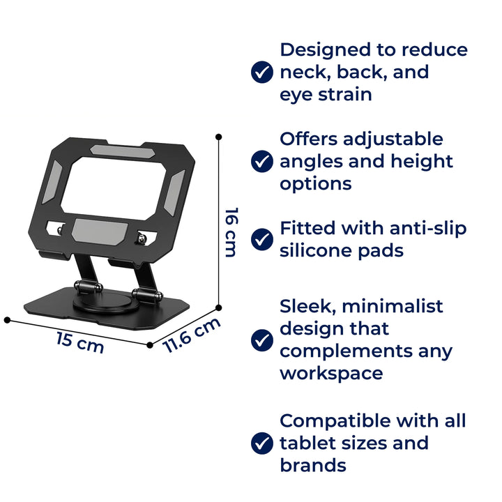 DeskEase | Verstellbarer Tablet-Ständer – Ergonomischer Komfort – Rutschfestes faltbares Design – Ideal für Arbeit, Studium, Reisen und Videoanrufe Karnz