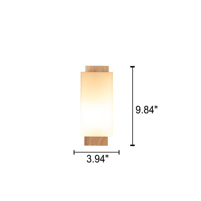 Moderne minimalistische quadratische Wandleuchte aus Massivholz mit Glassäule und einem Licht