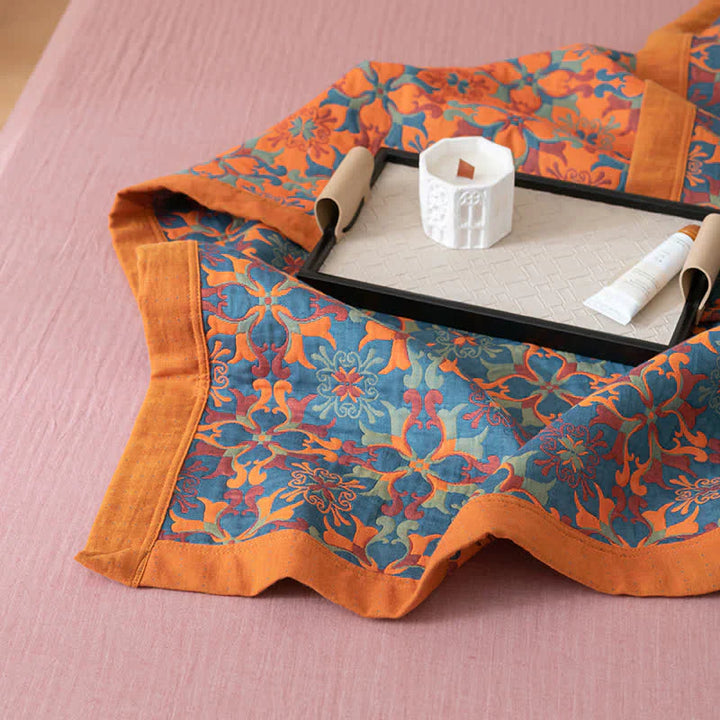 Karnz | Orange & Blau Muster Sechs-Layer Baumwolle Decke - TerraLoom