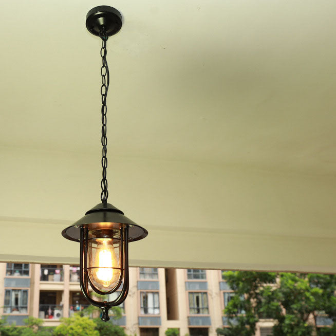 Industrielle Vintage-Hängeleuchte aus Aluminiumkäfig und Glas mit einem Licht, wasserdicht für den Außenbereich