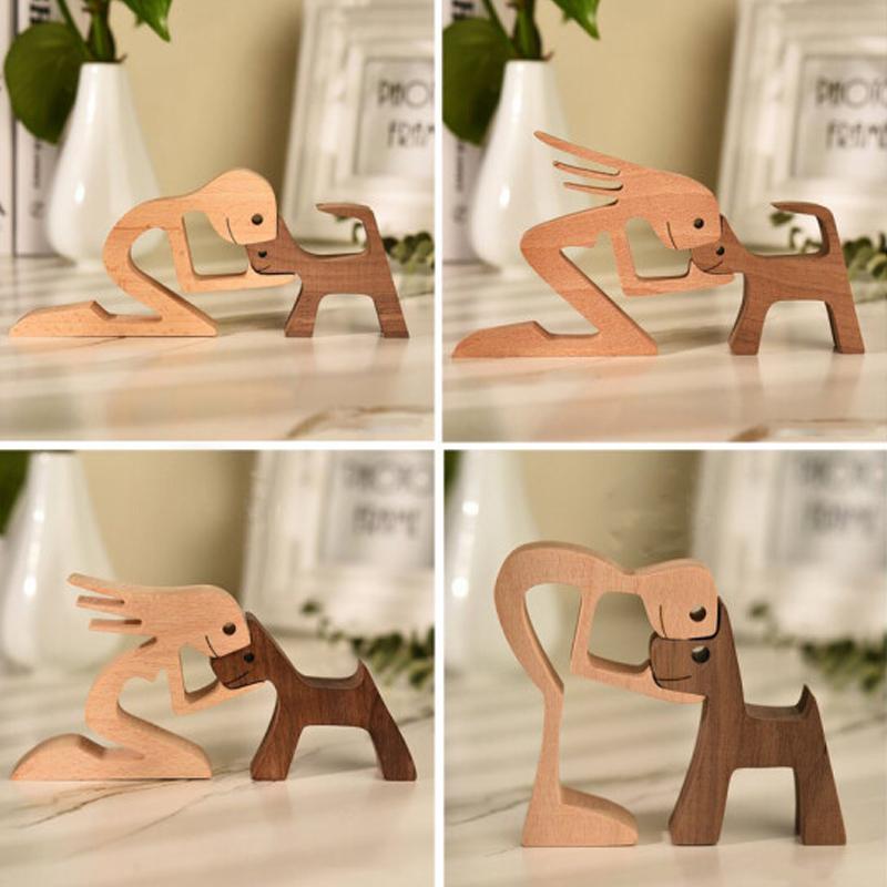 Tierliebhaber Geschenke Holzskulptur Familie & Welpe Holzhandwerk Tischornamente | Karnz
