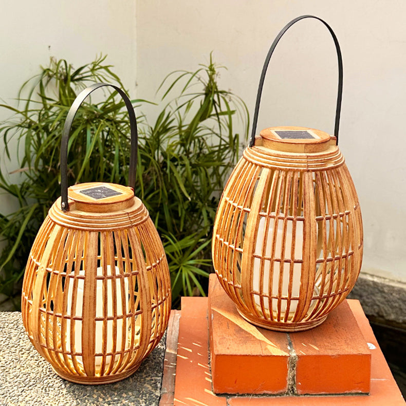 Moderne Art Deco Solar Runde Laterne Rattan LED Außen Landschaftslicht Für Garten | Karnz