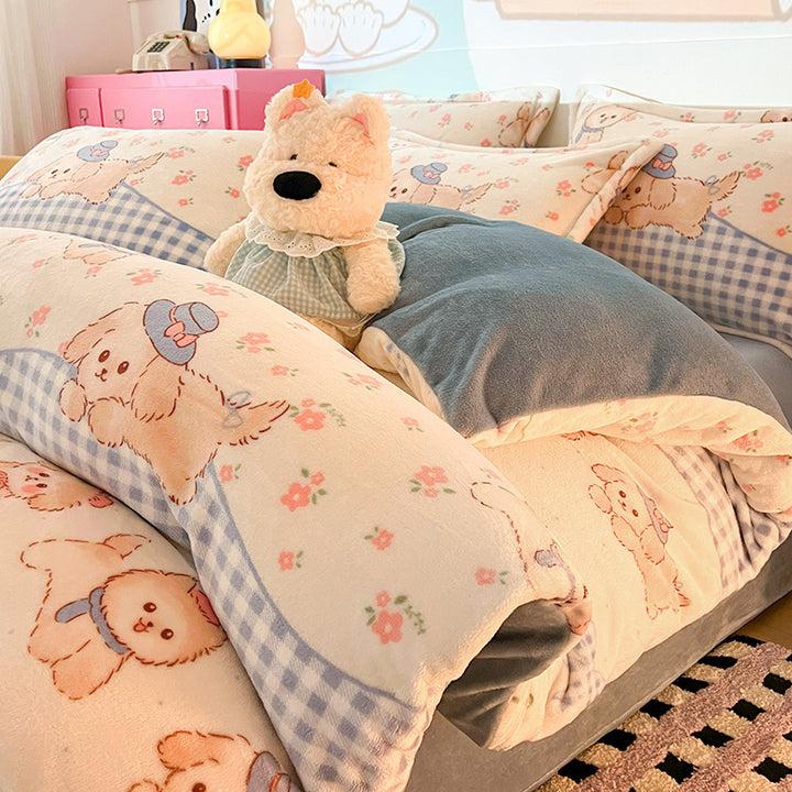 Cartoon-Milchfleece-Bettwäsche, warm und flauschig