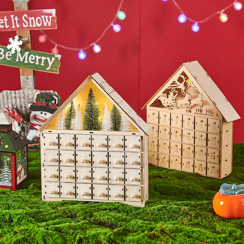 Beleuchteter Holz-Adventskalender mit LED
