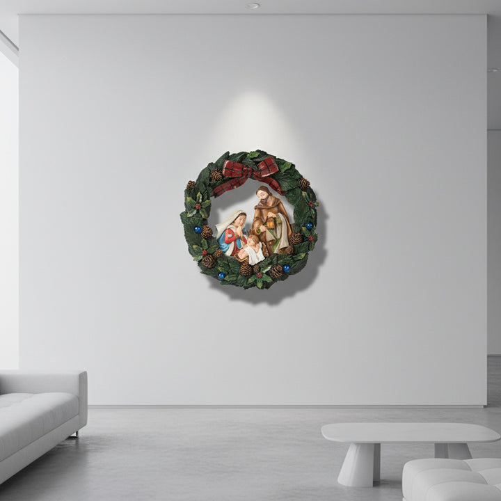 Weihnachtlicher Wandkranz mit Beleuchtung, Harz
