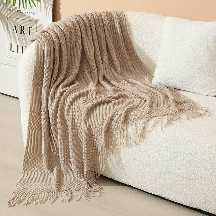 Nordische Strickdecke mit Fransen, Acryl, verschiedene Größen