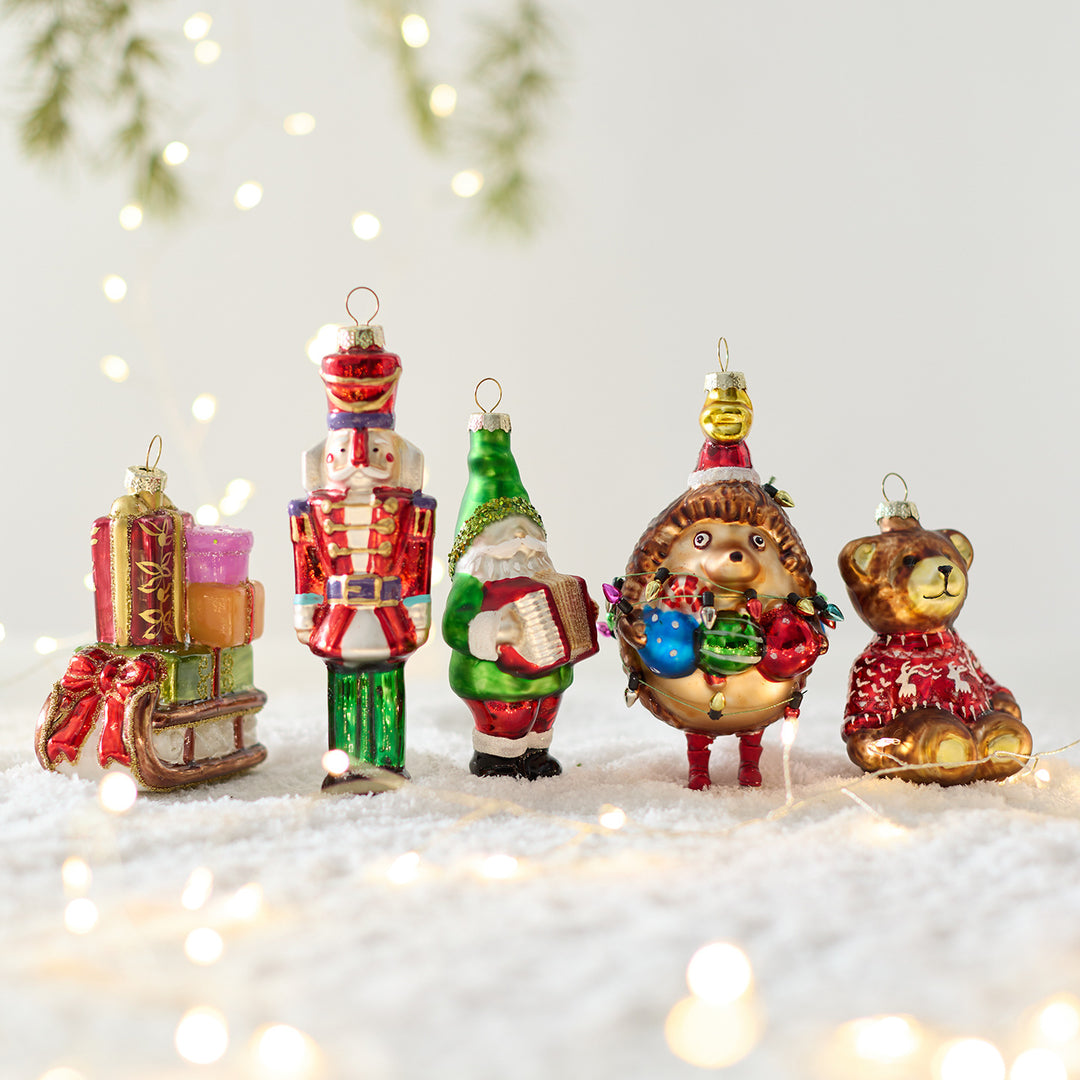 Weihnachtsbaum-Anhänger aus Glas, handbemalt, verschiedene Motive