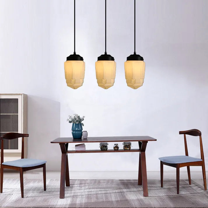 Vintage Geometrische Hängelampe aus Mattglas – Retro Pendelleuchte für Esszimmer | Karnz