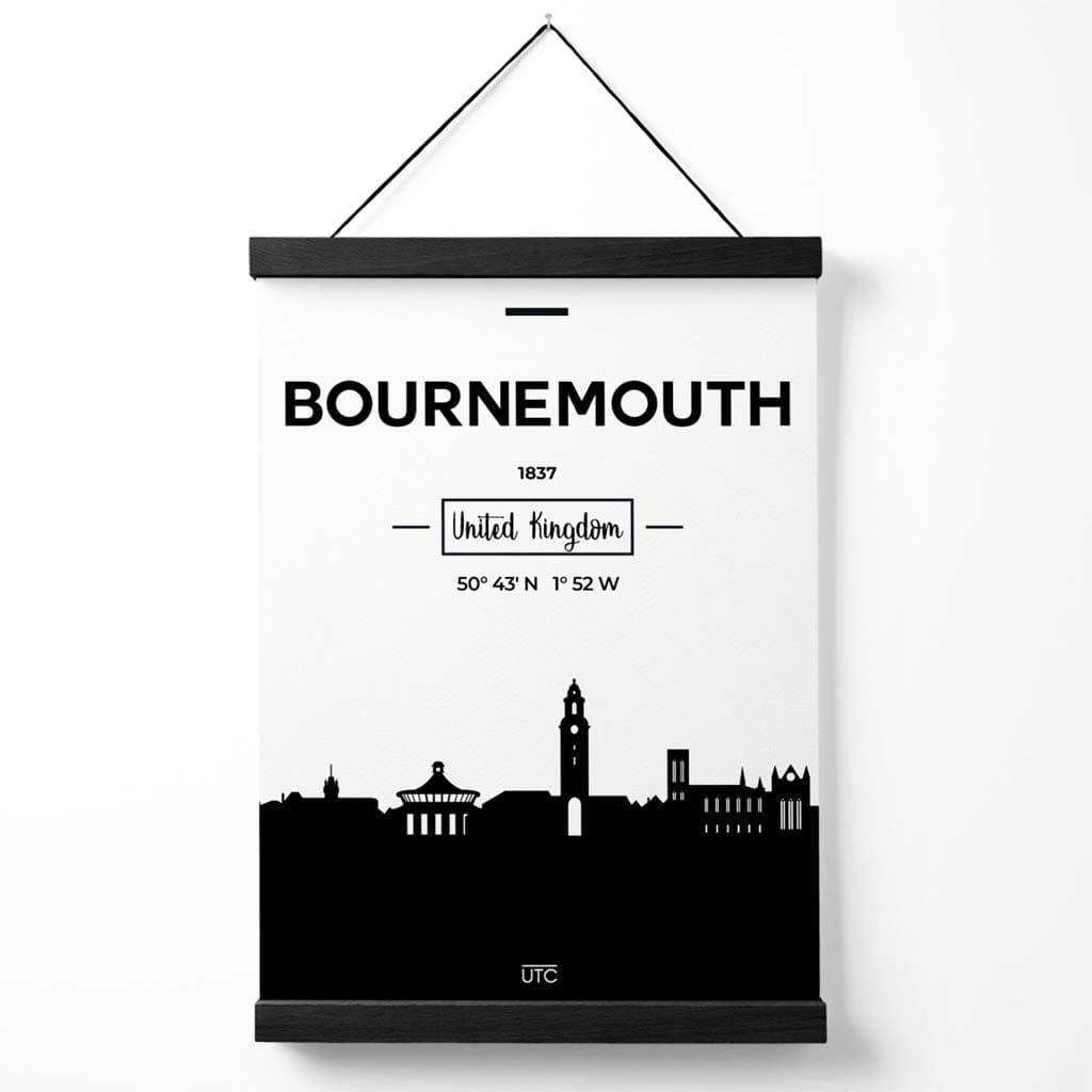 Bournemouth Schwarz-Weiß-Stadtbildposter mit Aufhänger