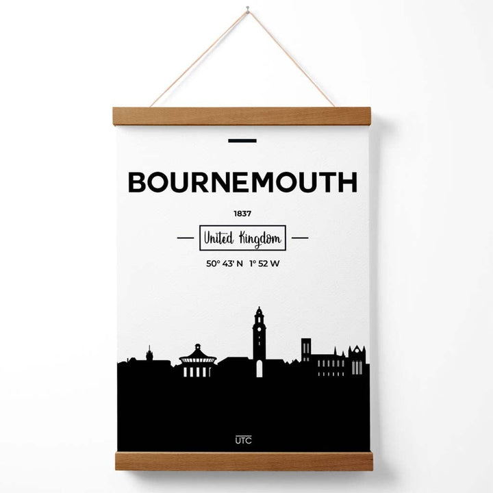 Bournemouth Schwarz-Weiß-Stadtbildposter mit Aufhänger