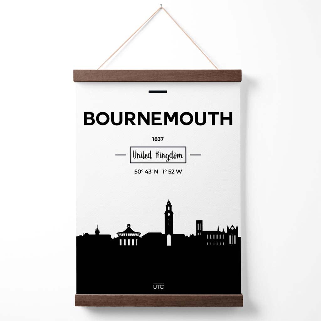 Bournemouth Schwarz-Weiß-Stadtbildposter mit Aufhänger