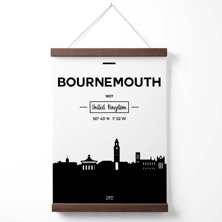 Bournemouth Schwarz-Weiß-Stadtbildposter mit Aufhänger