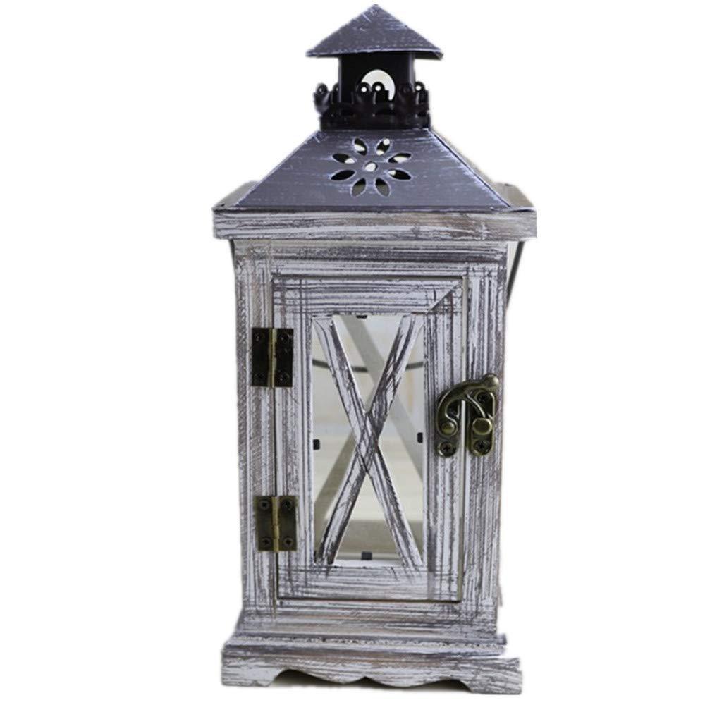 Antik-Stil Glasfensterlaterne mit verwittertem Holzrahmen und belüftetem Metalldach Karnz