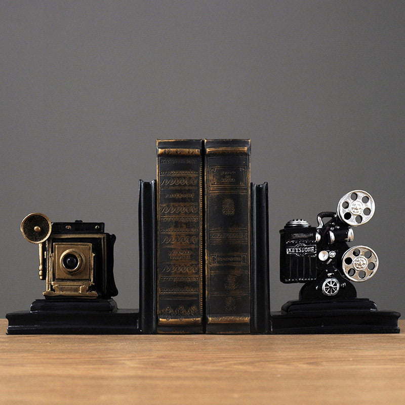 Vintage Kamera und Filmprojektor Buchstützen