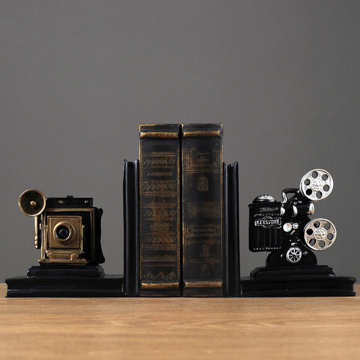 Vintage Kamera und Filmprojektor Buchstützen
