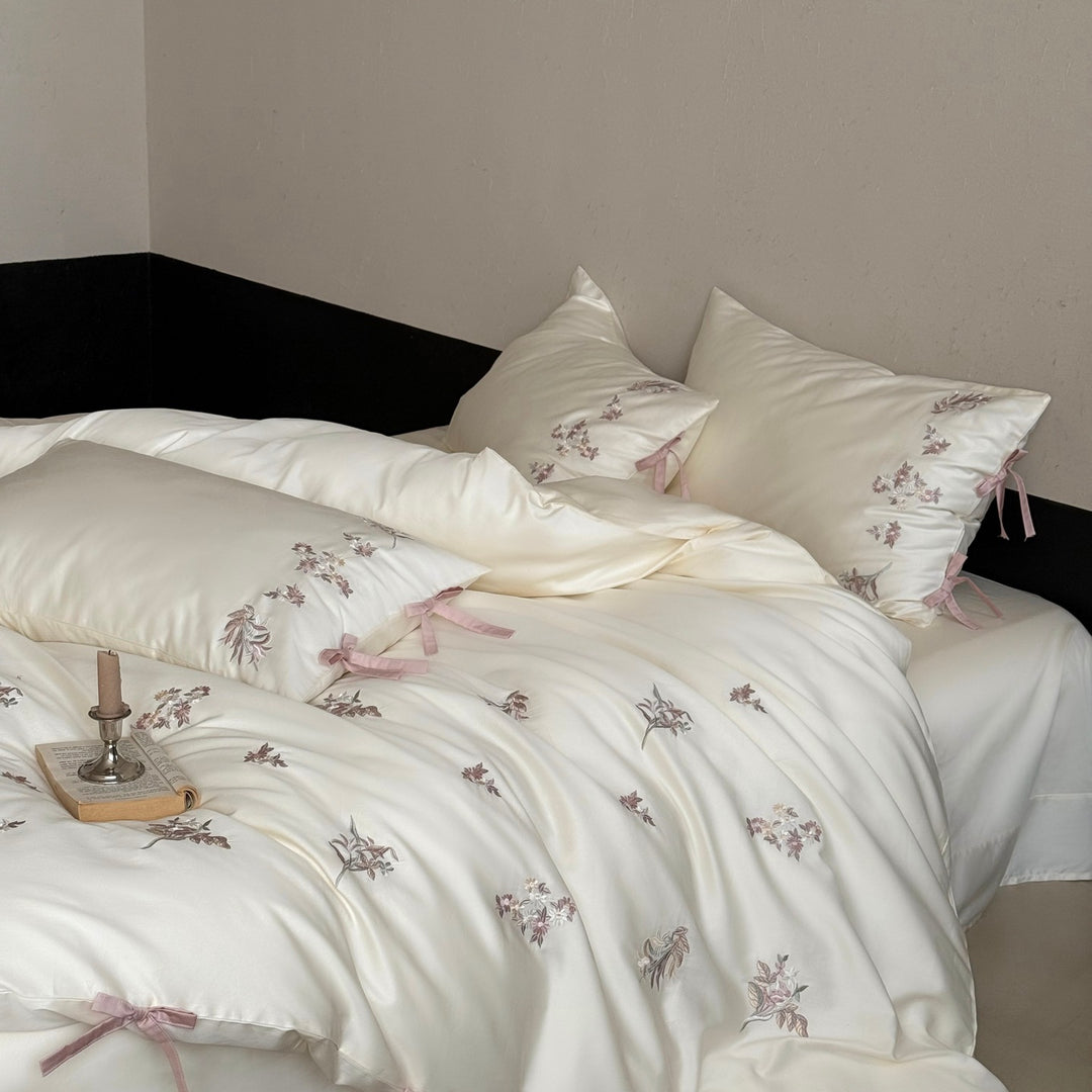 Französisches Baumwoll-Bettwäscheset mit Stickerei