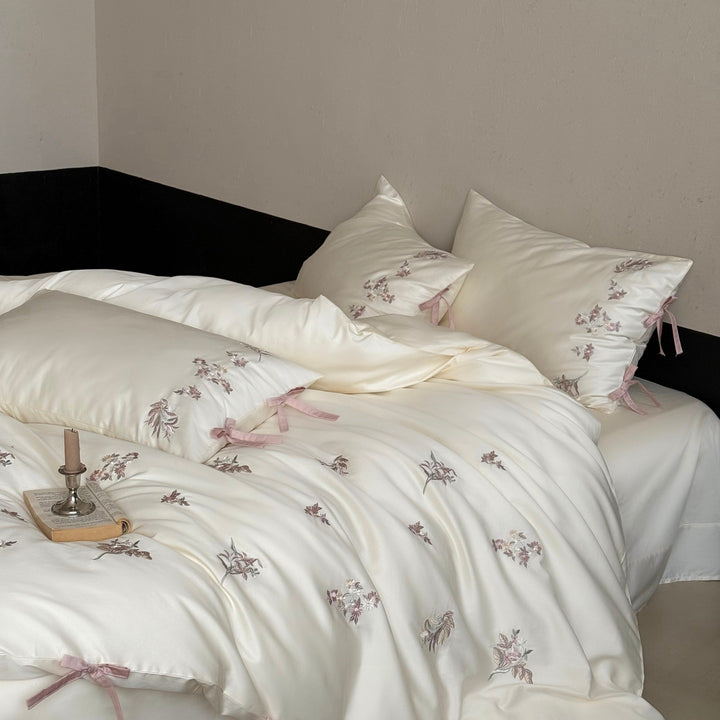 Französisches Baumwoll-Bettwäscheset mit Stickerei