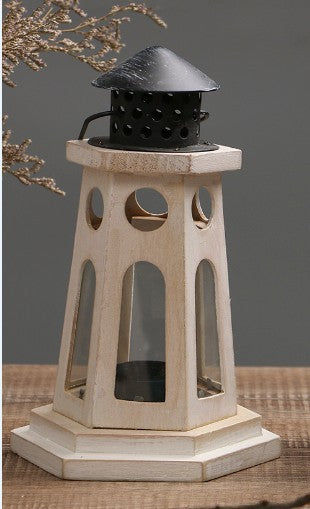 Rustikale abgenutzte Holzlaterne Kerzenhalter mit Glasplatten und Metalldach Karnz