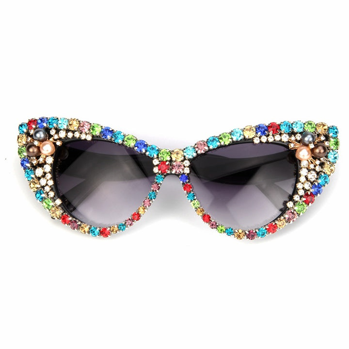 Damen Glamouröse Katzenaugen-Sonnenbrille mit funkelnden Kristallakzenten Karnz