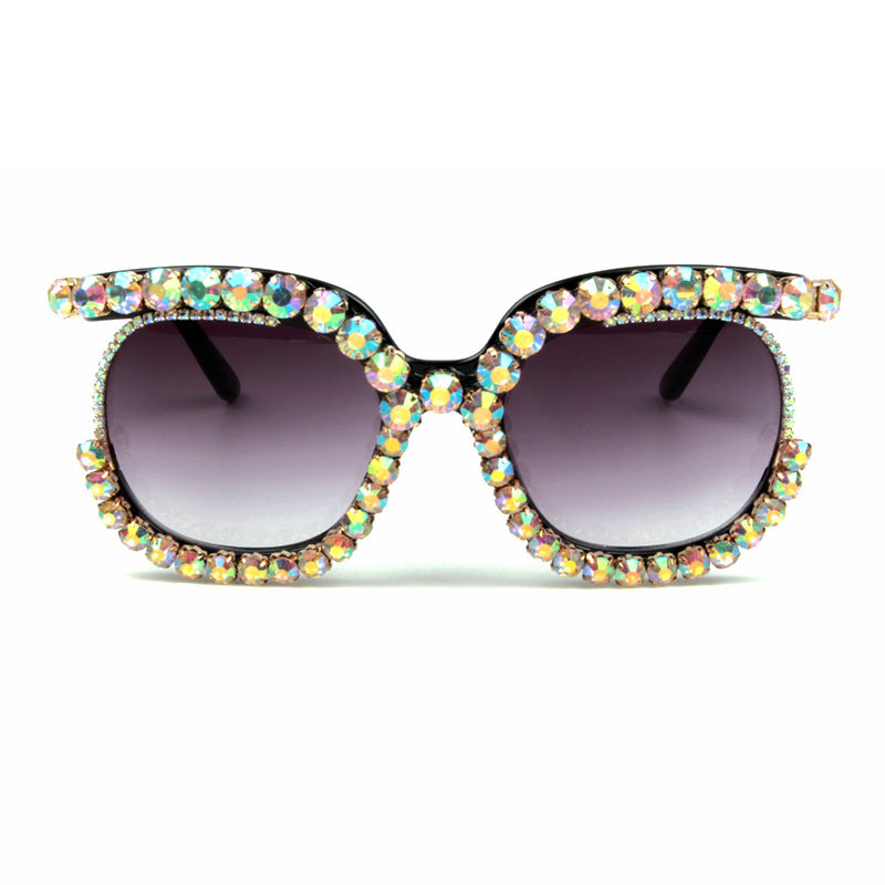 Damen stilvolle Oversize-Sonnenbrille mit funkelnden Strass-Applikationen Karnz
