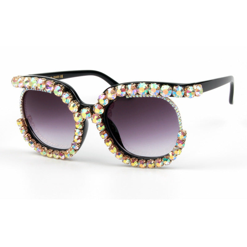 Damen stilvolle Oversize-Sonnenbrille mit funkelnden Strass-Applikationen Karnz