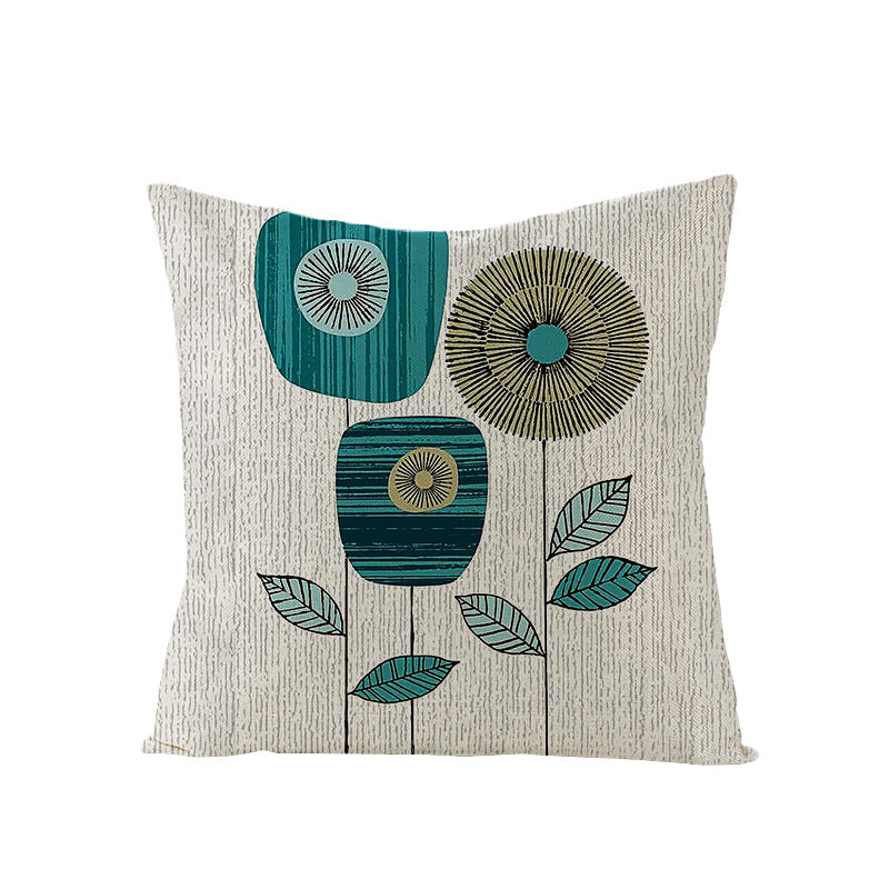 Moderne geometrische Leinenkissenhülle mit abstraktem Mid-Century-Druck