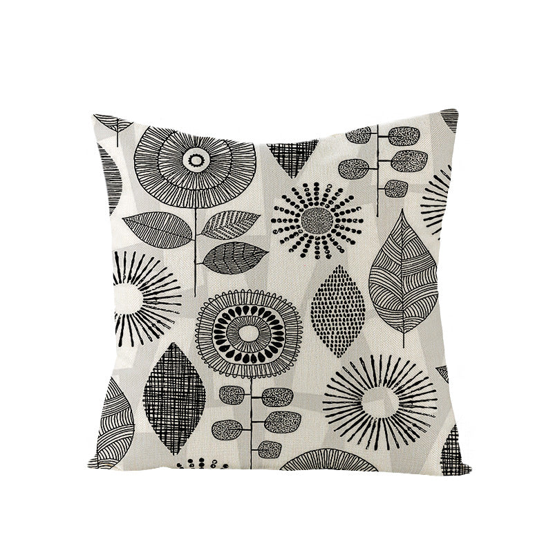 Moderne geometrische Leinenkissenhülle mit abstraktem Mid-Century-Druck
