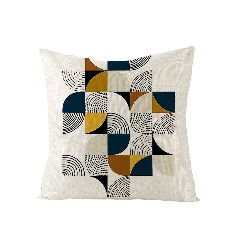Moderne geometrische Leinenkissenhülle mit abstraktem Mid-Century-Druck