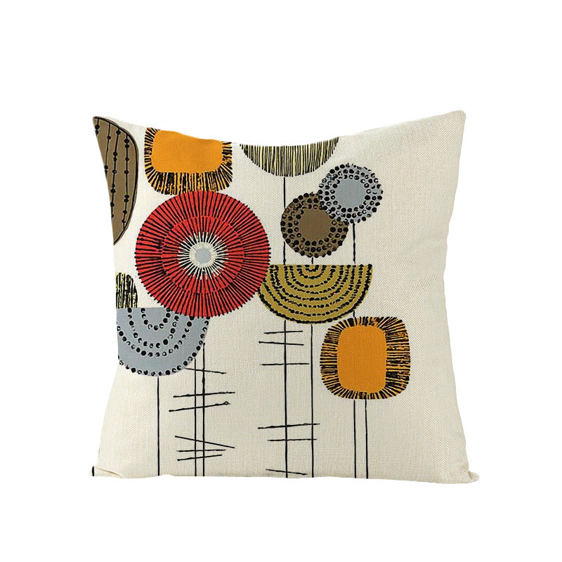 Moderne geometrische Leinenkissenhülle mit abstraktem Mid-Century-Druck