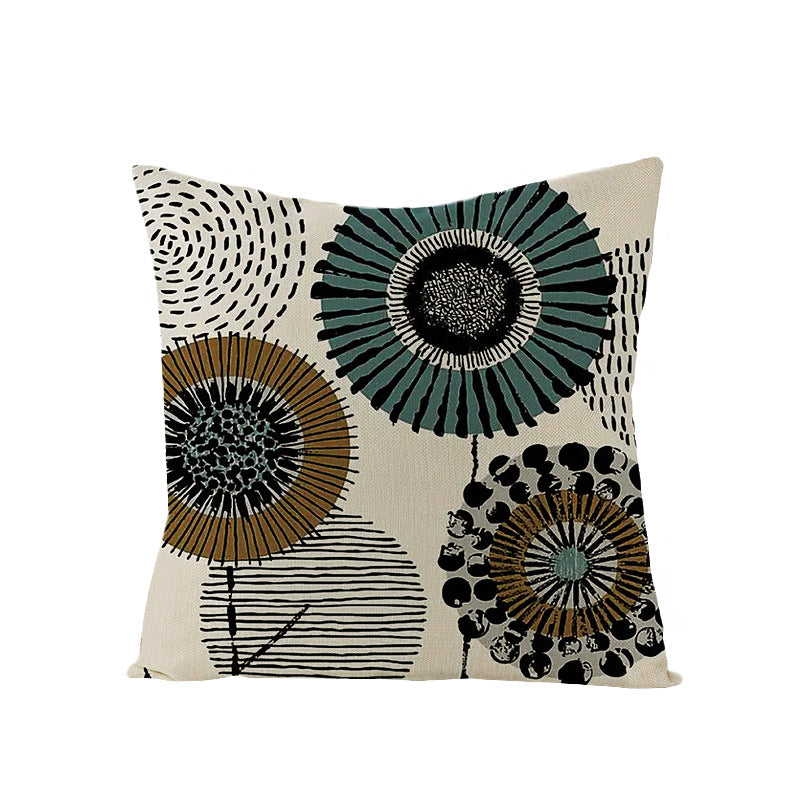 Moderne geometrische Leinenkissenhülle mit abstraktem Mid-Century-Druck