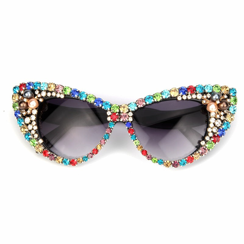Damen Glamouröse Katzenaugen-Sonnenbrille mit funkelnden Kristallakzenten Karnz