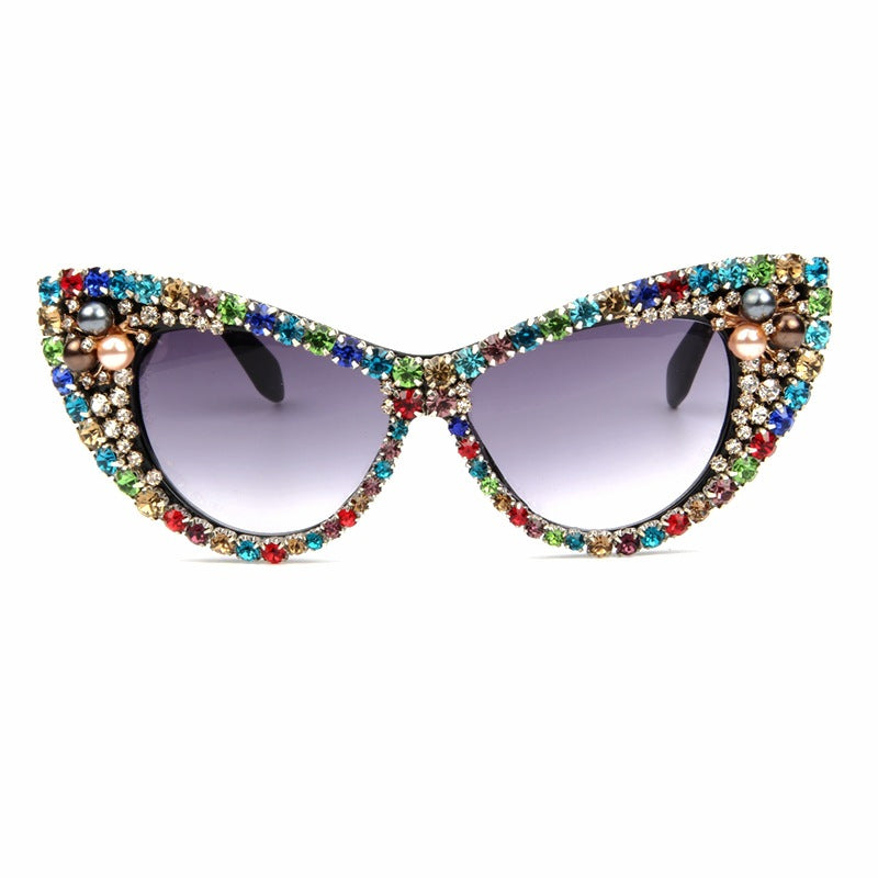 Damen Glamouröse Katzenaugen-Sonnenbrille mit funkelnden Kristallakzenten Karnz
