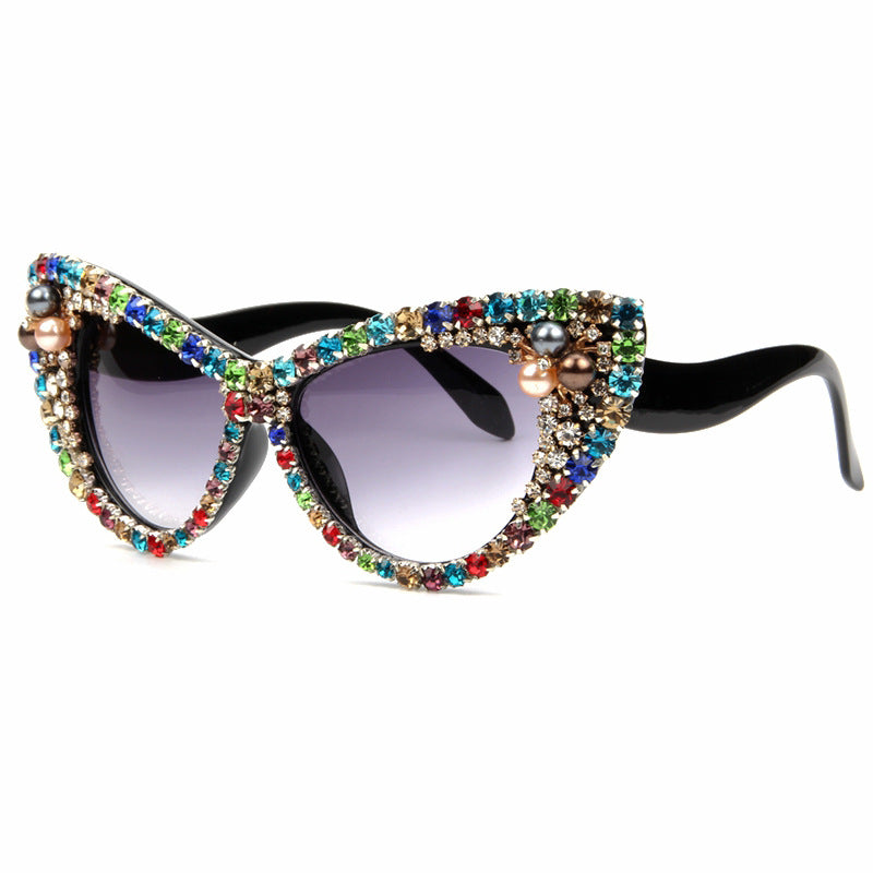 Damen Glamouröse Katzenaugen-Sonnenbrille mit funkelnden Kristallakzenten Karnz