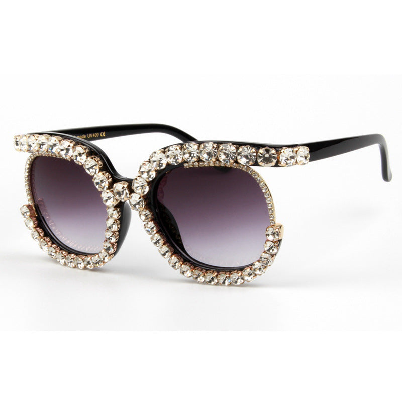 Damen stilvolle Oversize-Sonnenbrille mit funkelnden Strass-Applikationen Karnz