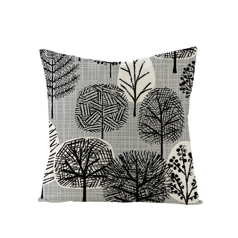 Moderne geometrische Leinenkissenhülle mit abstraktem Mid-Century-Druck