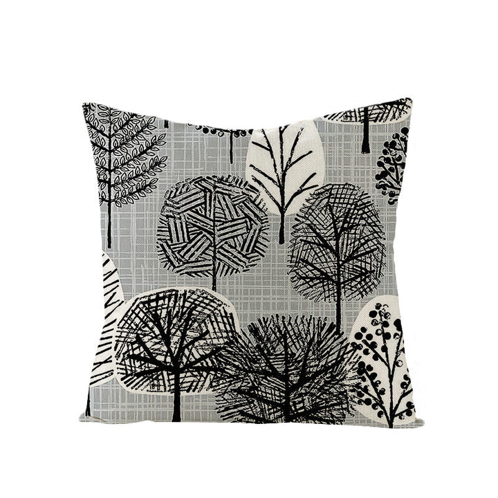 Moderne geometrische Leinenkissenhülle mit abstraktem Mid-Century-Druck