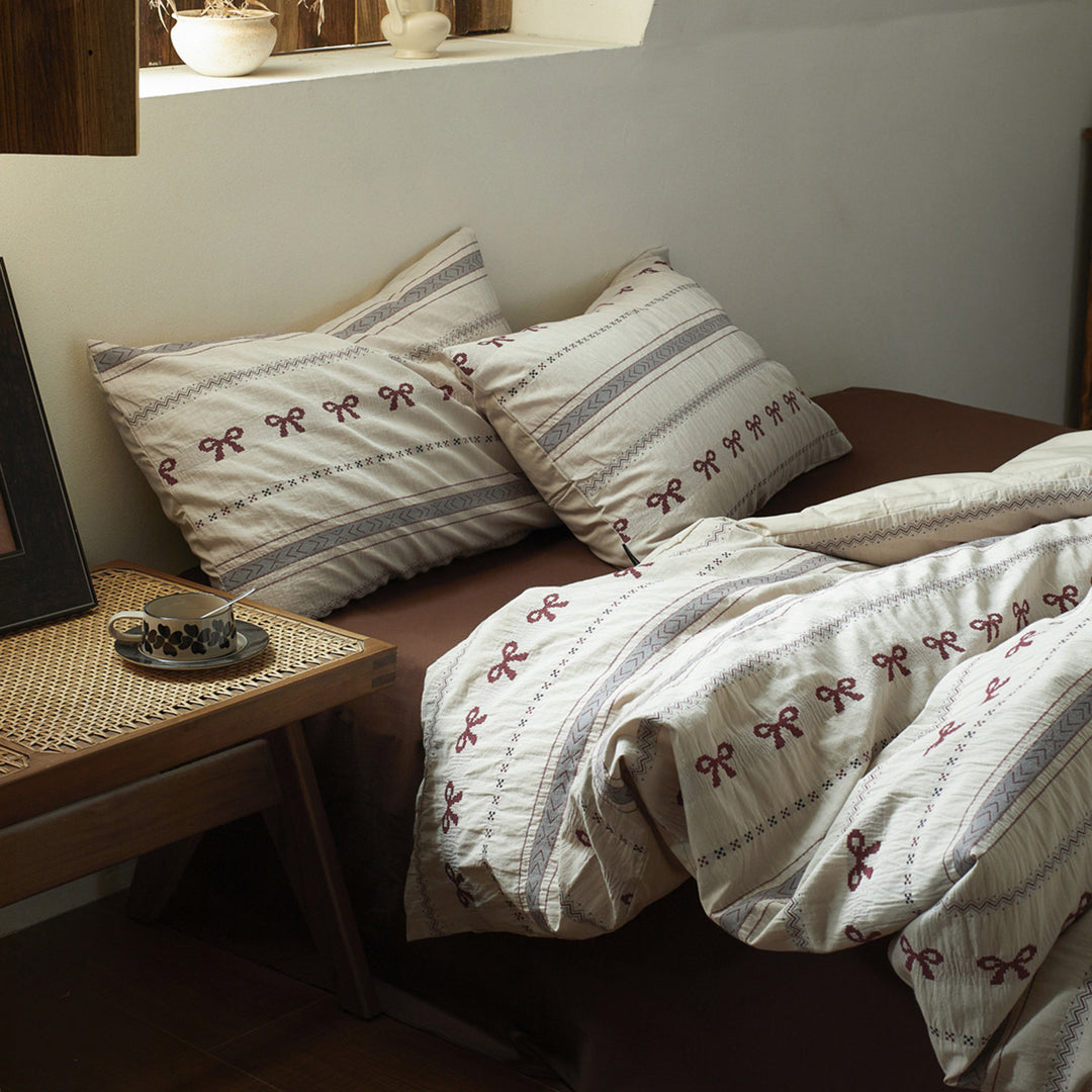 Baumwoll-Bettwäsche-Set, 4-teilig, Jacquard-Muster, Retro-Design