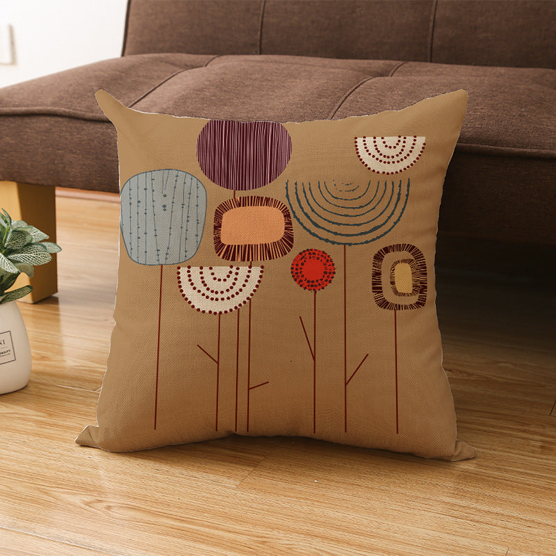Moderne geometrische Leinenkissenhülle mit abstraktem Mid-Century-Druck