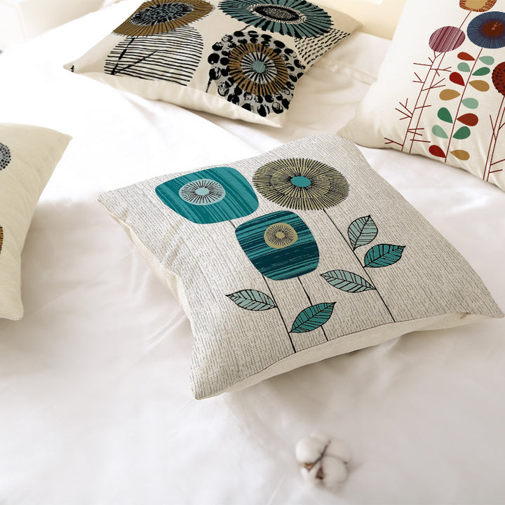 Moderne geometrische Leinenkissenhülle mit abstraktem Mid-Century-Druck