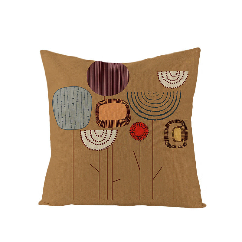 Moderne geometrische Leinenkissenhülle mit abstraktem Mid-Century-Druck